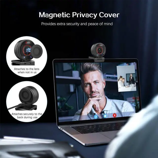 Alt view image 3 of 7 - Angetube AI Webcam for pc 2K@60FPS HD Web Camera with Remote Control, 8X Digital Zoom Webcam, Privacy Cover, TOF Auto Focus, Auto Light Correction, HDR, USB 3.0 Web Cam Work with Zoom, Teams, Mac