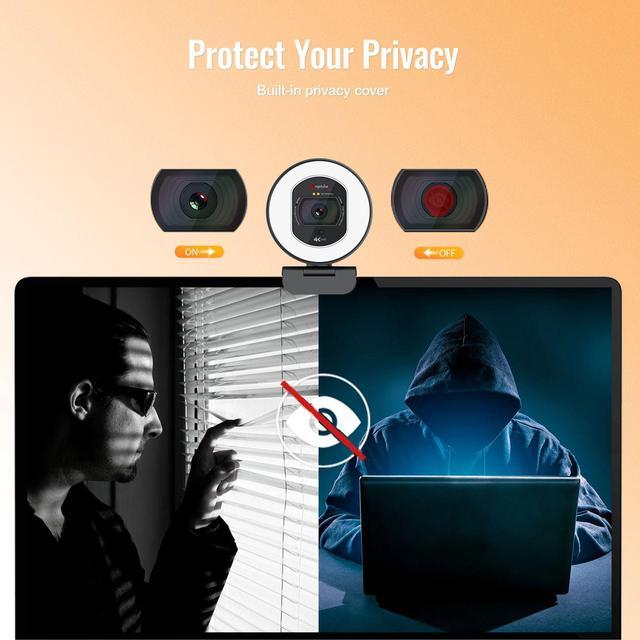 Alt view image 3 of 7 - Angetube 4K Webcam with Light for PC: UHD 4K, TOF Auto Focus, Dual AI Noise-Cancelling Mics, 1080p@60FPS, USB Streaming Webcam w/Privacy Cover for Laptop/Mac/Desktop/PC Work w/Zoom/Teams/Google Meet