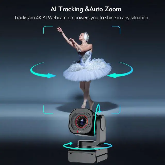 Alt view image 3 of 7 - Angetube TrackCam 4K Webcam for PC/Mac - AI Tracking USB 3.0 Streaming Camera with Remote Control, Gesture Control, PTZ, HDR, Microphones, Web Camera for Desktop Computer, Laptop, Meeting, Video Call
