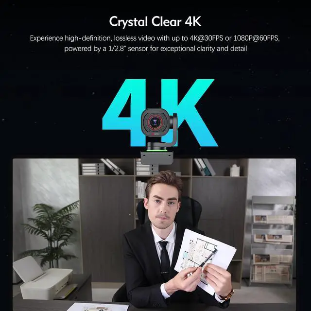 Alt view image 2 of 7 - Angetube TrackCam 4K Webcam for PC/Mac - AI Tracking USB 3.0 Streaming Camera with Remote Control, Gesture Control, PTZ, HDR, Microphones, Web Camera for Desktop Computer, Laptop, Meeting, Video Call