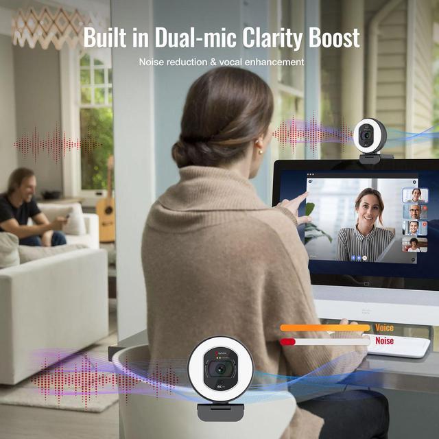 Alt view image 7 of 7 - Angetube 4K Webcam with Light for PC: UHD 4K, TOF Auto Focus, Dual AI Noise-Cancelling Mics, 1080p@60FPS, USB Streaming Webcam w/Privacy Cover for Laptop/Mac/Desktop/PC Work w/Zoom/Teams/Google Meet