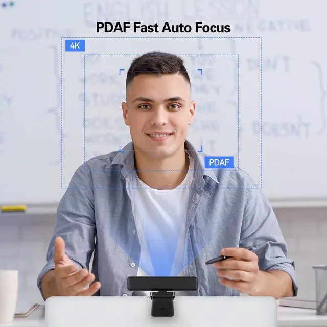 Alt view image 6 of 7 - Angetube Wide Angle 4K Webcam for PC - 120° FOV, PDAF Autofocus, 2 Noise-Cancelling Mics, 1080P@60FPS, Auto Light Correction, USB-A/C, Privacy Cover, Video Conference Camera for Mac Laptop and Desktop