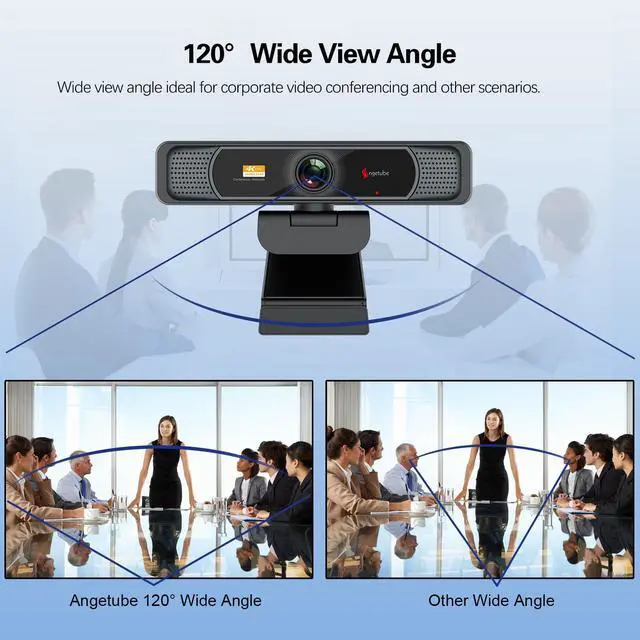 Alt view image 3 of 7 - Angetube Wide Angle 4K Webcam for PC - 120° FOV, PDAF Autofocus, 2 Noise-Cancelling Mics, 1080P@60FPS, Auto Light Correction, USB-A/C, Privacy Cover, Video Conference Camera for Mac Laptop and Desktop