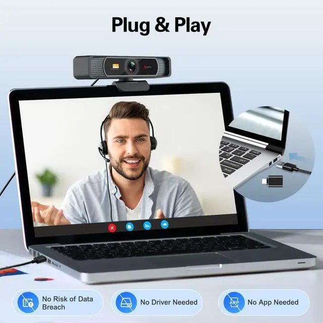 Alt view image 7 of 7 - Angetube Wide Angle 4K Webcam for PC - 120° FOV, PDAF Autofocus, 2 Noise-Cancelling Mics, 1080P@60FPS, Auto Light Correction, USB-A/C, Privacy Cover, Video Conference Camera for Mac Laptop and Desktop