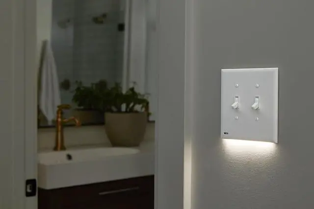 Alt view image 3 of 6 - SnapPower SwitchLight Cover [Double-Gang] - Light Switch Wall Plate with Built-in LED Night Lights - Bright/Dim/Off Options - Auto On/Off Sensor - (Toggle, White)