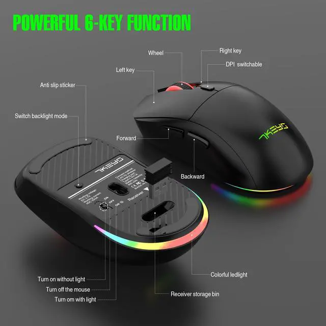 Alt view image 5 of 7 - 7KEYS Wireless Keyboard and Mouse Gaming Combo, Rechargeable 3600mA RGB Backlight, 6D Gaming Mouse 3200DPI for Computer Gaming and Laptop