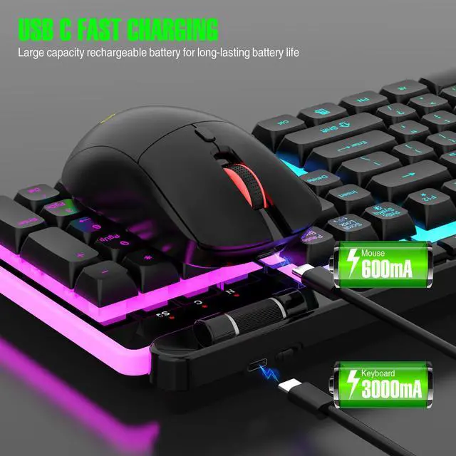 Alt view image 2 of 7 - 7KEYS Wireless Keyboard and Mouse Gaming Combo, Rechargeable 3600mA RGB Backlight, 6D Gaming Mouse 3200DPI for Computer Gaming and Laptop