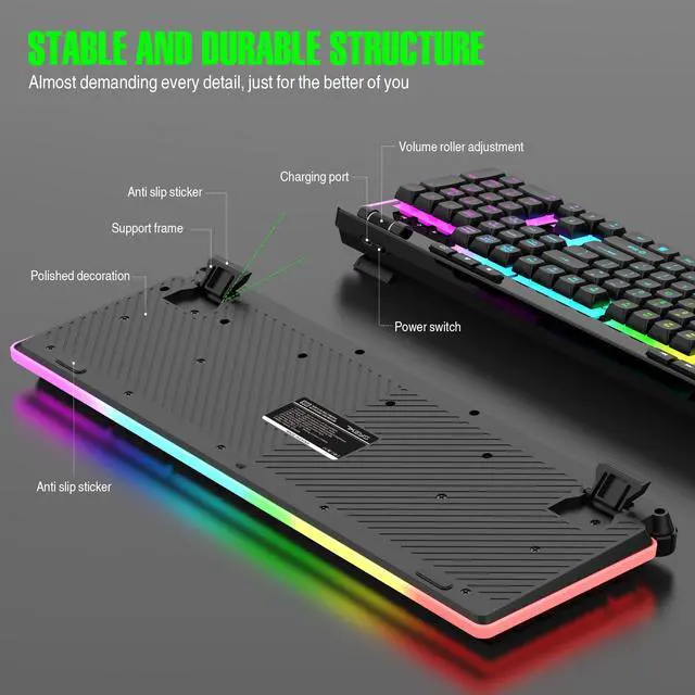 Alt view image 4 of 7 - 7KEYS Wireless Keyboard and Mouse Gaming Combo, Rechargeable 3600mA RGB Backlight, 6D Gaming Mouse 3200DPI for Computer Gaming and Laptop