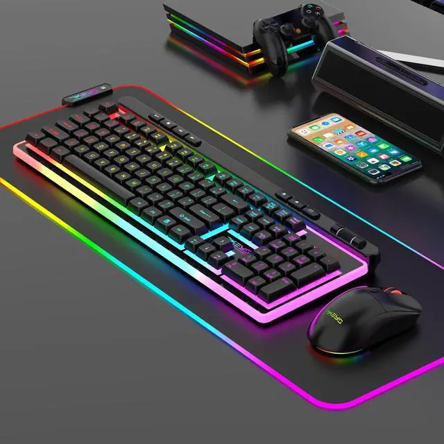 Alt view image 6 of 7 - 7KEYS Wireless Keyboard and Mouse Gaming Combo, Rechargeable 3600mA RGB Backlight, 6D Gaming Mouse 3200DPI for Computer Gaming and Laptop