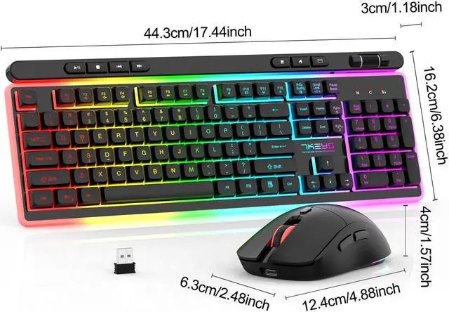 Alt view image 7 of 7 - 7KEYS Wireless Keyboard and Mouse Gaming Combo, Rechargeable 3600mA RGB Backlight, 6D Gaming Mouse 3200DPI for Computer Gaming and Laptop