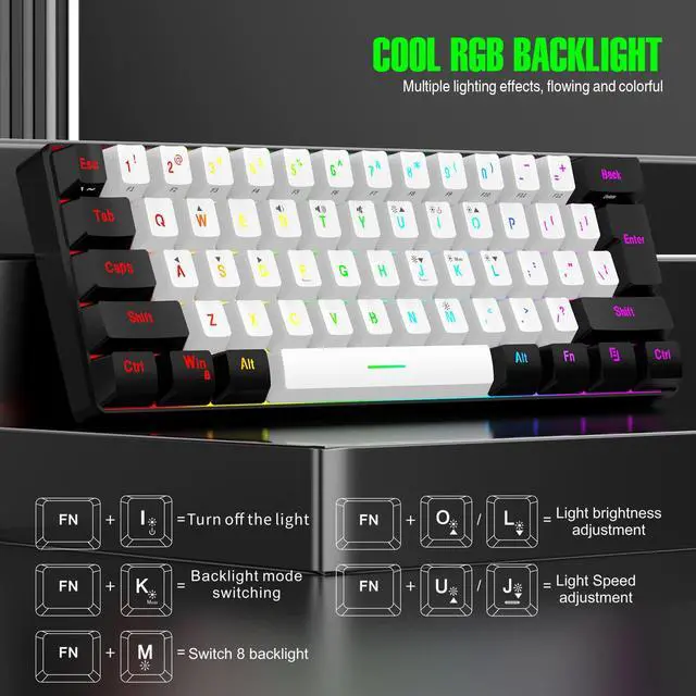 Alt view image 2 of 7 - 7KEYS Wired Gaming Keyboard 60% Mini RGB Backlight Small Keyboard Mechanical Feel 25 Keys Anti-conflict White / Black