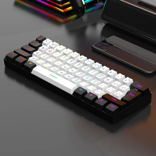 Alt view image 7 of 7 - 7KEYS Wired Gaming Keyboard 60% Mini RGB Backlight Small Keyboard Mechanical Feel 25 Keys Anti-conflict White / Black