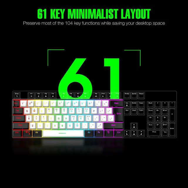 Alt view image 3 of 7 - 7KEYS Wired Gaming Keyboard 60% Mini RGB Backlight Small Keyboard Mechanical Feel 25 Keys Anti-conflict White / Black