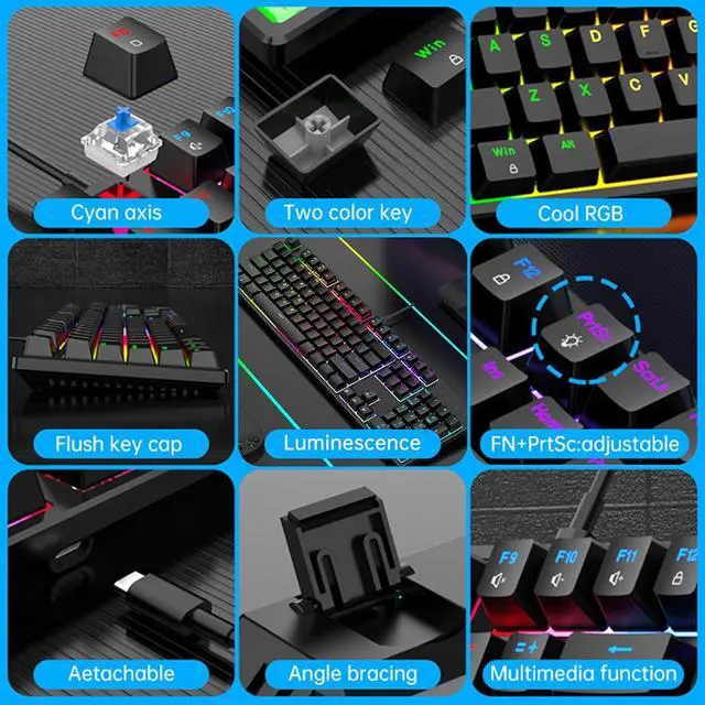 Alt view image 6 of 6 - Full Size Mechanical Keyboard, Type-c Gaming Keyboard/Blue Switch, Durable Abs Keycaps/104-Key/21 RGB Modes, LED Backlit Wired Keyboards for Windows, PC, Gamers, Programmers, and Typists