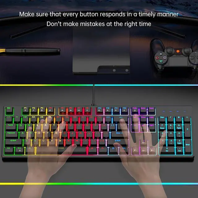 Alt view image 4 of 6 - Full Size Mechanical Keyboard, Type-c Gaming Keyboard/Blue Switch, Durable Abs Keycaps/104-Key/21 RGB Modes, LED Backlit Wired Keyboards for Windows, PC, Gamers, Programmers, and Typists