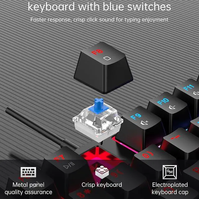 Alt view image 5 of 6 - Full Size Mechanical Keyboard, Type-c Gaming Keyboard/Blue Switch, Durable Abs Keycaps/104-Key/21 RGB Modes, LED Backlit Wired Keyboards for Windows, PC, Gamers, Programmers, and Typists
