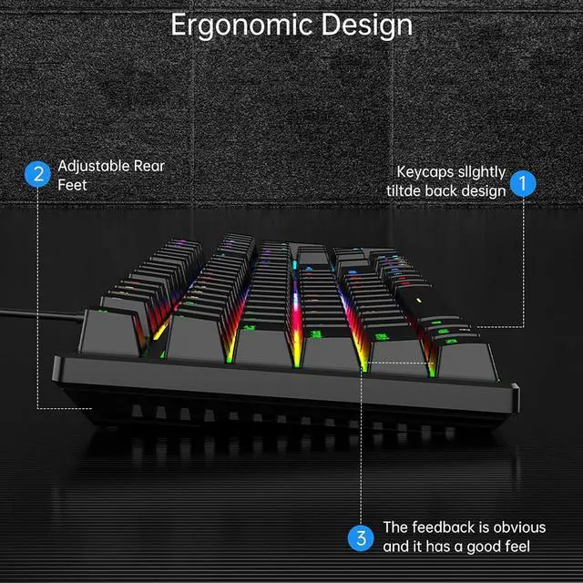 Alt view image 3 of 6 - Full Size Mechanical Keyboard, Type-c Gaming Keyboard/Blue Switch, Durable Abs Keycaps/104-Key/21 RGB Modes, LED Backlit Wired Keyboards for Windows, PC, Gamers, Programmers, and Typists