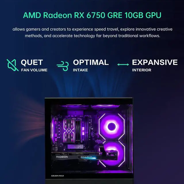 Alt view image 3 of 7 - AOACE Gaming PC Desktop Intel Core i5-13400F (10 Core up to 4.6GHz ),AMD Radeon RX 6750 GRE 10G, 1TB NVME SSD, 32GB DDR4 3200 RAM , WiFi6e + Bluetooth 5.3, Windows 11 Home 64-bit