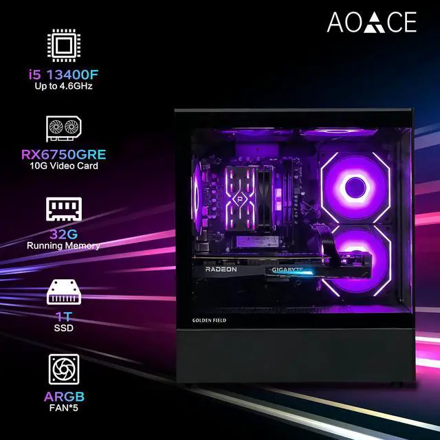 AOACE Gaming PC Desktop Intel Core i5-13400F (10 Core up to 4.6GHz ...
