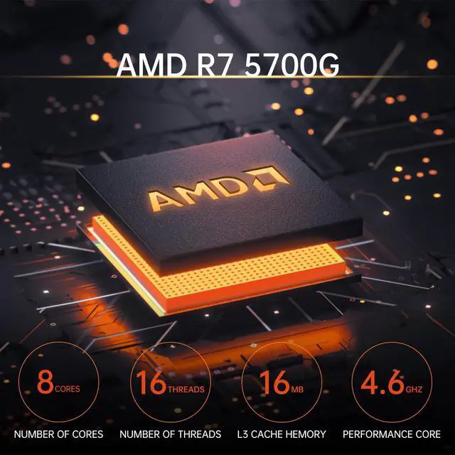 Alt view image 3 of 6 - AOACE Gaming PC Desktop Computer, AMD Ryzen 7 5700G 3.8GHz, AMD Radeon Vega 8 Graphics,16GB DDR4, NVME 1TB SSD,WiFi6 & Bluetooth, Windows 11 Home,Small and simple chassis