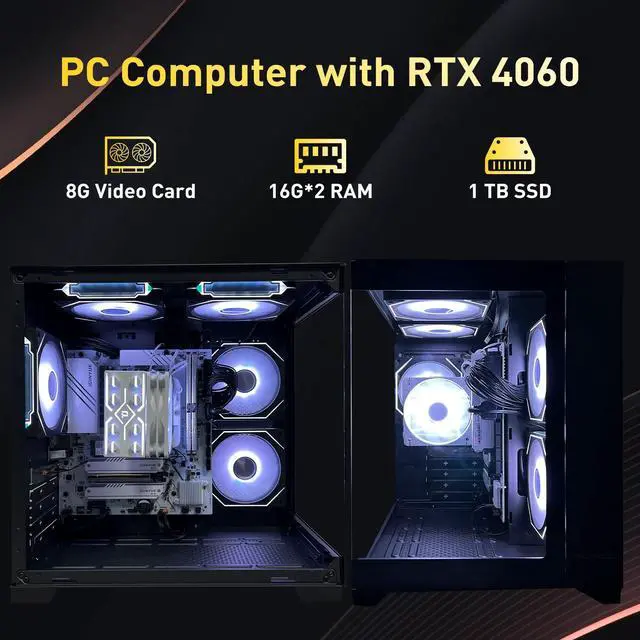 Alt view image 3 of 7 - AOACE Gaming desktop AMD Ryzen 7 5700G (up to 4.6GHz) B550M 32GB DDR4 3200MHz 1TB M.2 NVMe 550W PSU WIFI6E&BT5.3 Windows 11 home