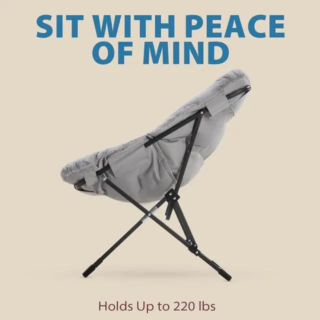 Alt view image 2 of 6 - Comfy Saucer Chair for Adults, Soft Faux Fur Folding Lounge Chair for Bedroom Living Room Dorm Rooms Flexible Reading Chair for Teens Kids, X-Large Foldable Chair (Faux Fur-Grey)