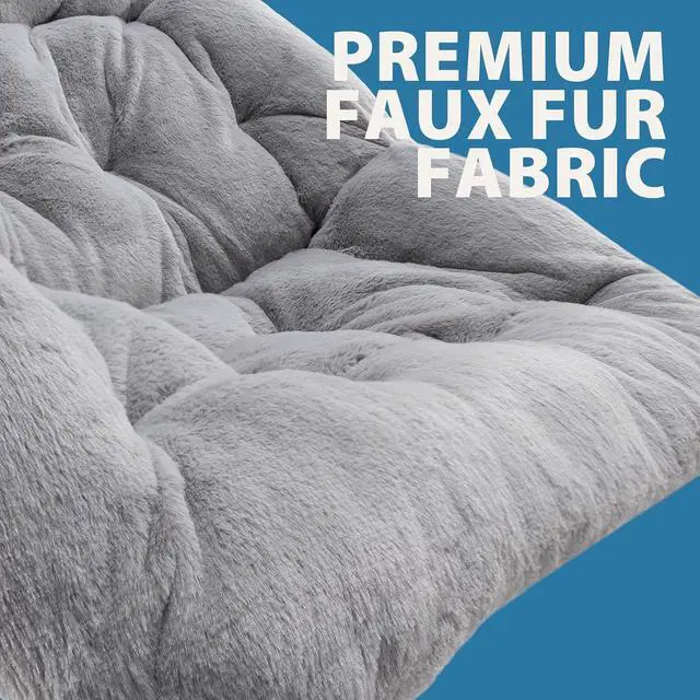 Alt view image 4 of 6 - Comfy Saucer Chair for Adults, Soft Faux Fur Folding Lounge Chair for Bedroom Living Room Dorm Rooms Flexible Reading Chair for Teens Kids, X-Large Foldable Chair (Faux Fur-Grey)