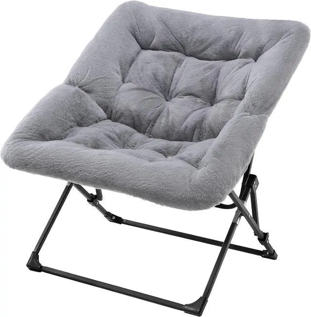 Main image of Comfy Saucer Chair for Adults, Soft Faux Fur Folding Lounge Chair for Bedroom Living Room Dorm Rooms Flexible Reading Chair for Teens Kids, X-Large Foldable Chair (Faux Fur-Grey)