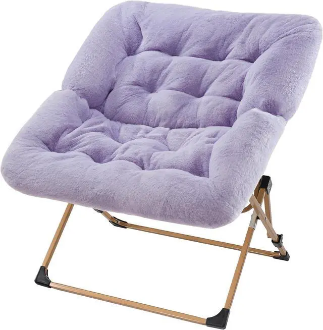 Main image of Comfy Saucer Chair for Adults, Soft Faux Fur Folding Lounge Chair for Bedroom Living Room Dorm Rooms Flexible Reading Chair for Teens Kids, X-Large Foldable Chair (Faux Fur-Lavender)