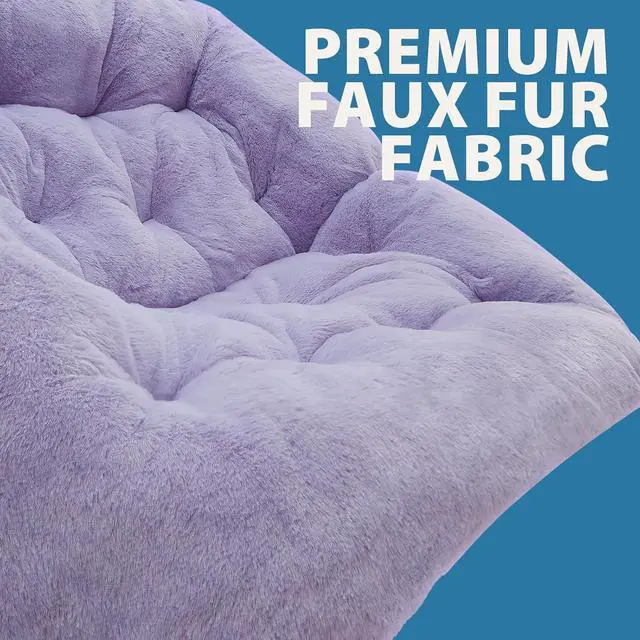 Alt view image 6 of 6 - Comfy Saucer Chair for Adults, Soft Faux Fur Folding Lounge Chair for Bedroom Living Room Dorm Rooms Flexible Reading Chair for Teens Kids, X-Large Foldable Chair (Faux Fur-Lavender)