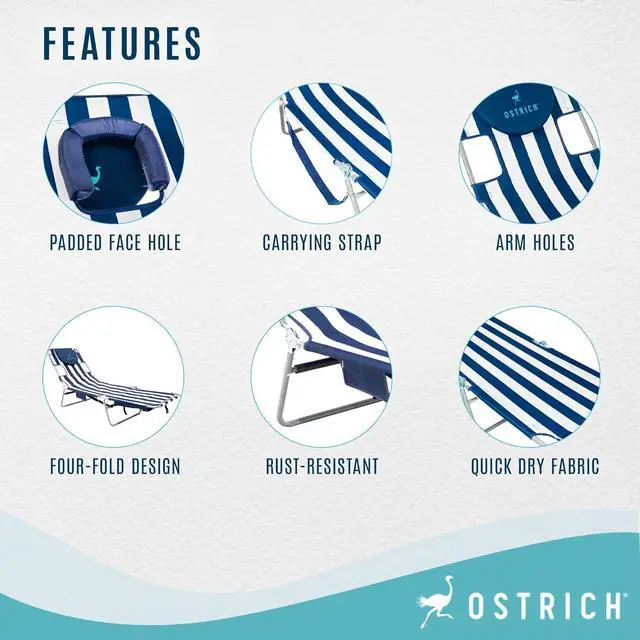 Alt view image 5 of 7 - Chaise Lounge Beach Chair for Adults with Face Hole - Versatile, Folding Lounger for Outside Pool, Sunbathing and Reading on Stomach - Deluxe, Foldable Laying Out Chair for Tanning