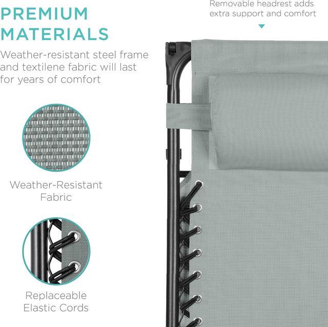 Alt view image 4 of 7 - Folding Zero Gravity Outdoor Recliner Patio Lounge Chair w/Adjustable Canopy Shade, Headrest, Side Accessory Tray, Textilene Mesh - Stardew