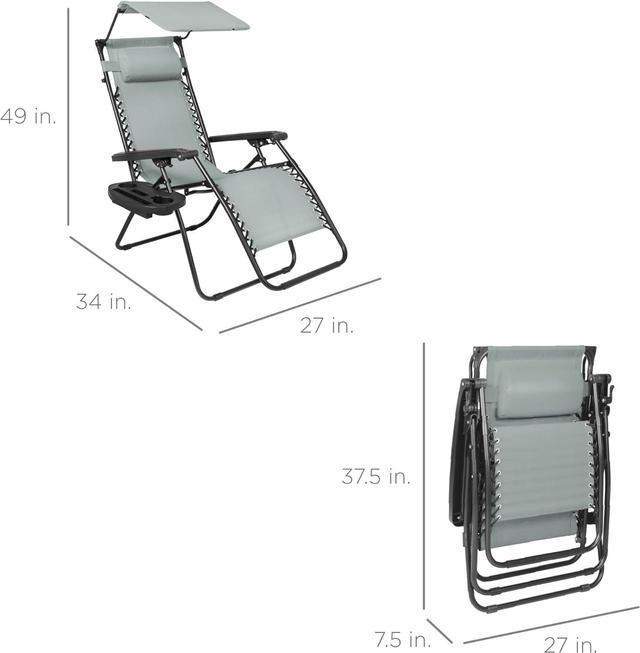 Alt view image 7 of 7 - Folding Zero Gravity Outdoor Recliner Patio Lounge Chair w/Adjustable Canopy Shade, Headrest, Side Accessory Tray, Textilene Mesh - Stardew