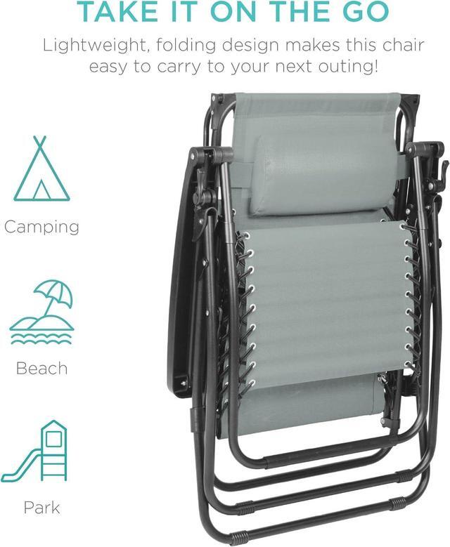 Alt view image 2 of 7 - Folding Zero Gravity Outdoor Recliner Patio Lounge Chair w/Adjustable Canopy Shade, Headrest, Side Accessory Tray, Textilene Mesh - Stardew