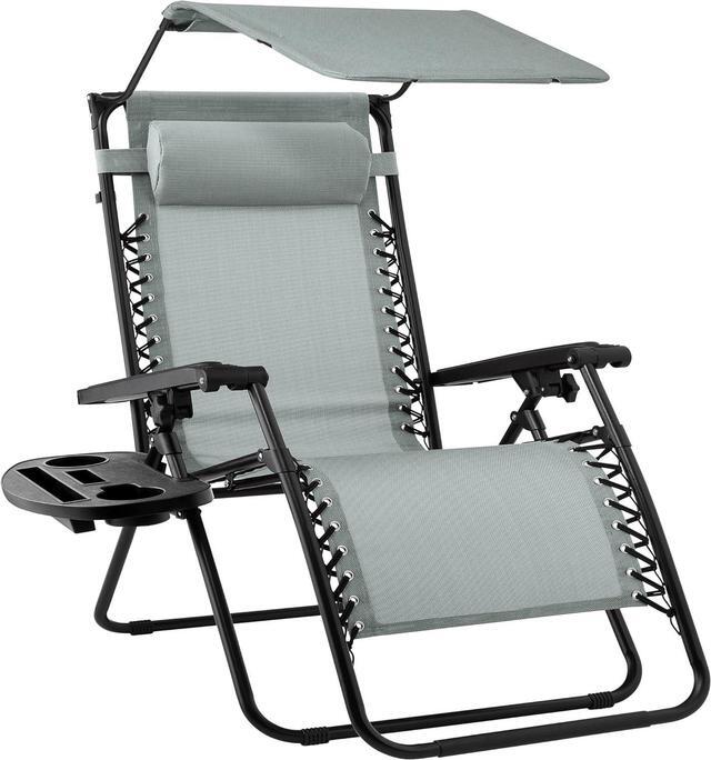 Main image of Folding Zero Gravity Outdoor Recliner Patio Lounge Chair w/Adjustable Canopy Shade, Headrest, Side Accessory Tray, Textilene Mesh - Stardew