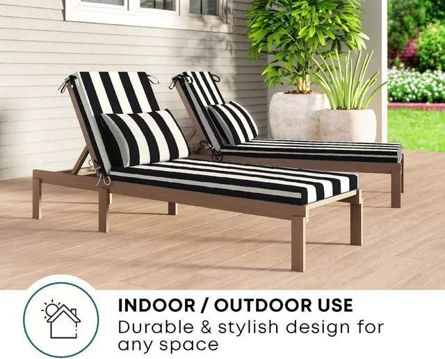 Alt view image 5 of 7 - Outdoor Chaise, 22.5" W x 70" L, Cabana Stripe Blue & White Patio Cushion