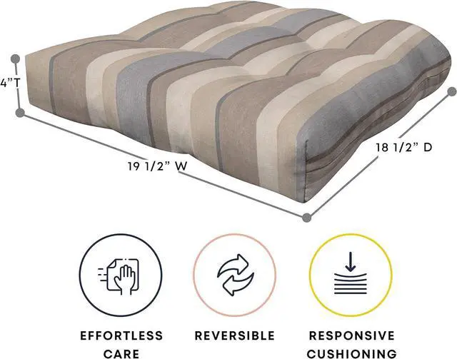 Alt view image 2 of 4 - Outdoor Contoured Tufted Cushion Set, 19.5" W x 18.5" L, Stripe Taupe Outdoor Chair Cushions