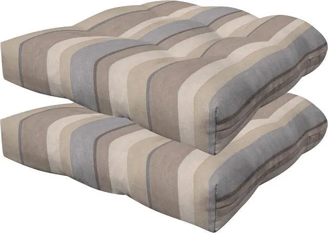 Main image of Outdoor Contoured Tufted Cushion Set, 19.5" W x 18.5" L, Stripe Taupe Outdoor Chair Cushions