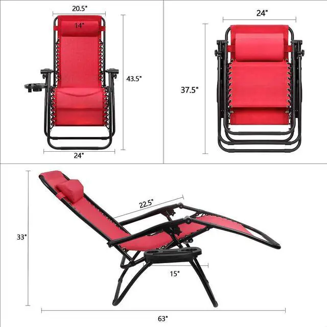 Alt view image 2 of 7 - Patio Zero Gravity Chair Outdoor Folding Adjustable Reclining Chairs Pool Side Using Lawn Lounge Chair with Pillow Set of 2 (Red)