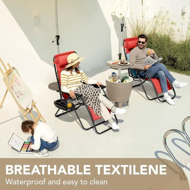 Alt view image 4 of 7 - Patio Zero Gravity Chair Outdoor Folding Adjustable Reclining Chairs Pool Side Using Lawn Lounge Chair with Pillow Set of 2 (Red)