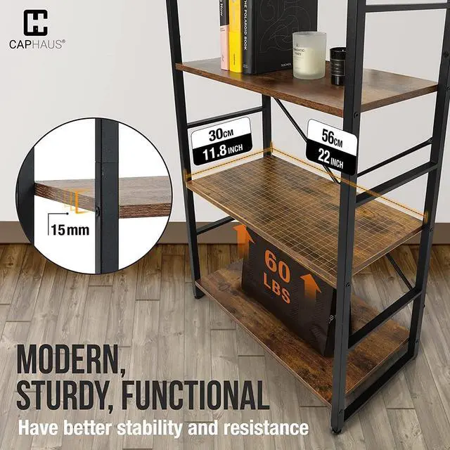 Alt view image 6 of 7 - 2 Tier Small Bookshelf, 24 Inch Width Free Standing Shelf, Bookcase Shelf Storage Organizer, Industrial Book Shelves for Home Office, Living Room, Rustic Oak Vintage Shelves & Metal Frame
