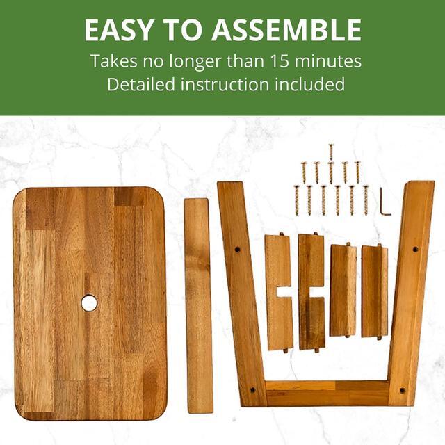 Alt view image 5 of 6 - Rectangular Acacia Wood Stool, Small Bench Seat, 18 Inch Stool, Wood Bathroom Stool, Plant Stools Indoor, 350 LBS Load Capacity, 1-Year Manufacturer Warranty (Natural Acacia)