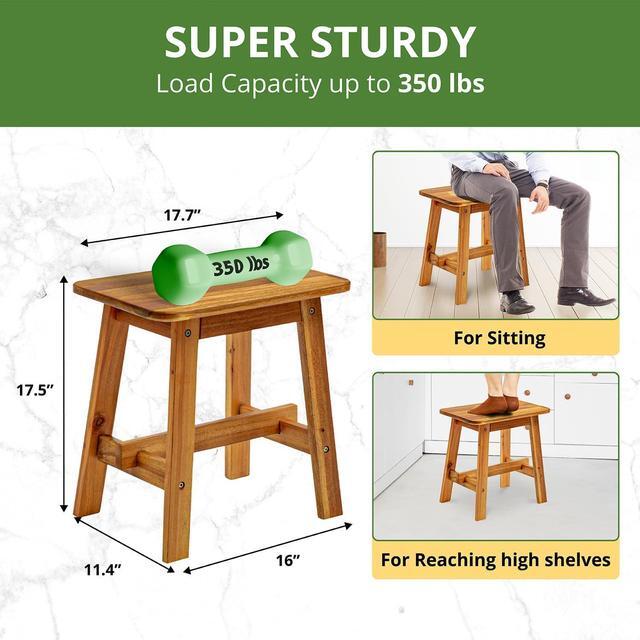 Alt view image 6 of 6 - Rectangular Acacia Wood Stool, Small Bench Seat, 18 Inch Stool, Wood Bathroom Stool, Plant Stools Indoor, 350 LBS Load Capacity, 1-Year Manufacturer Warranty (Natural Acacia)