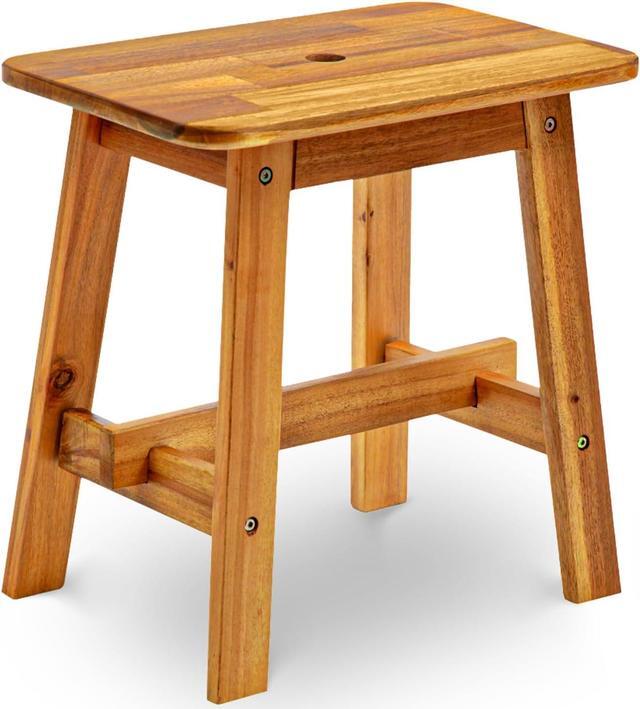 Main image of Rectangular Acacia Wood Stool, Small Bench Seat, 18 Inch Stool, Wood Bathroom Stool, Plant Stools Indoor, 350 LBS Load Capacity, 1-Year Manufacturer Warranty (Natural Acacia)
