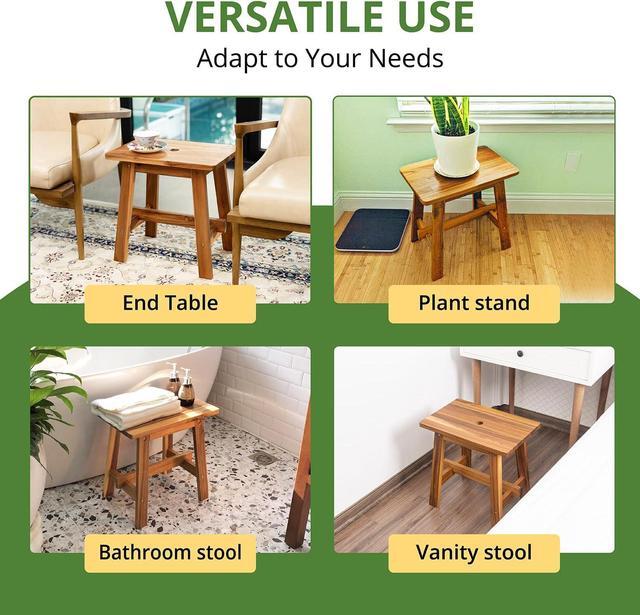 Alt view image 3 of 6 - Rectangular Acacia Wood Stool, Small Bench Seat, 18 Inch Stool, Wood Bathroom Stool, Plant Stools Indoor, 350 LBS Load Capacity, 1-Year Manufacturer Warranty (Natural Acacia)