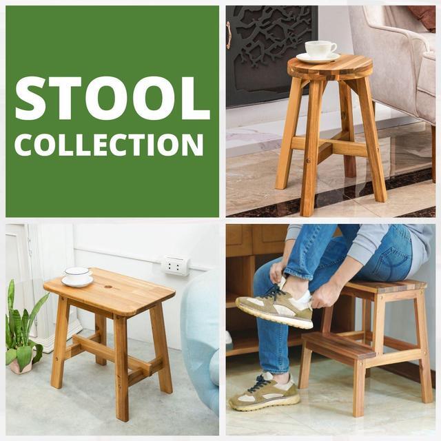 Alt view image 2 of 6 - Rectangular Acacia Wood Stool, Small Bench Seat, 18 Inch Stool, Wood Bathroom Stool, Plant Stools Indoor, 350 LBS Load Capacity, 1-Year Manufacturer Warranty (Natural Acacia)