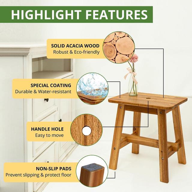 Alt view image 4 of 6 - Rectangular Acacia Wood Stool, Small Bench Seat, 18 Inch Stool, Wood Bathroom Stool, Plant Stools Indoor, 350 LBS Load Capacity, 1-Year Manufacturer Warranty (Natural Acacia)