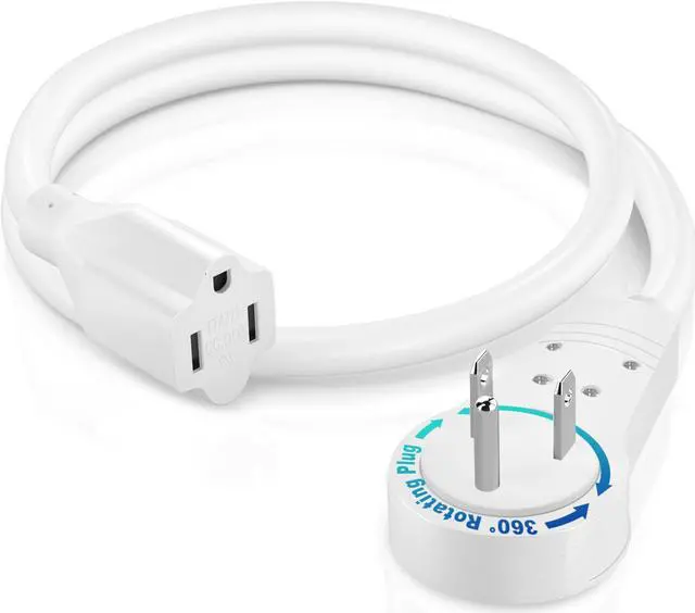 Main image of Maximm Extension Cord 1 Foot White Flat Plug, 360° Rotating Short Power Cord Single Outlet, Indoor 16 Gauge 3 Prong Grounded Wire UL Certified (1Ft White)