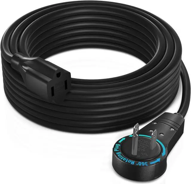 Main image of Maximm Cable 25 Feet 360° Rotating Flat Plug Extension Cord/Wire, 3 Prong Grounded Wire 16 Awg Power Cord - Black UL Certified