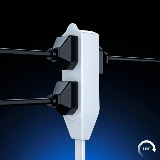 Alt view image 4 of 7 - Maximm Cable 35 Ft 360° Rotating Flat Plug Extension Cord/Wire, 16 AWG Multi 3 Outlet Extension Wire, 3 Prong Grounded Wire - White - UL Certified